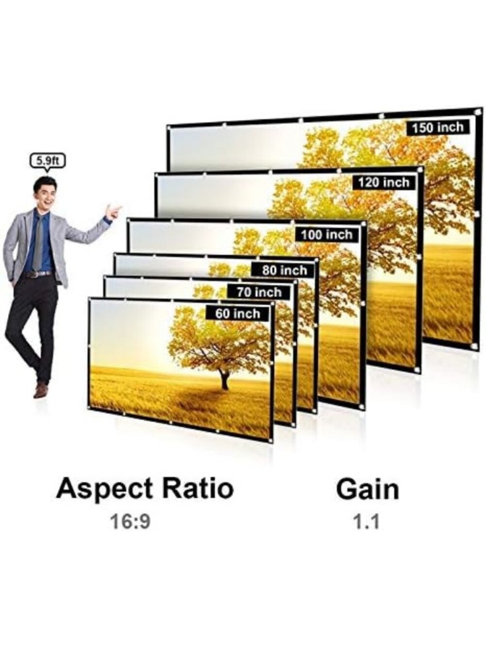 150 Inch Cloth Projection Projector Screen - Picture 3 of 4